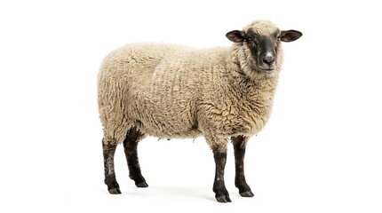 Fototapeta premium Sheep standing facing forward isolated on white background