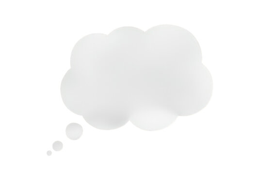 White thought bubble graphic on transparent background representing ideas, dialogue, communication, and creative thinking
