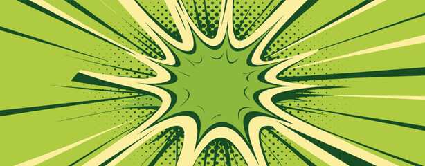 Green Comic Book Style Explosion with Radial Lines and Halftone Dots burst background © Maru