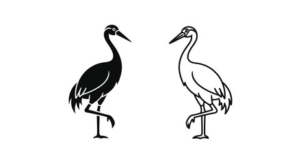 Fototapeta premium Black and White Crane Bird Silhouette Vector Design Vector