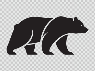 Obraz premium Stylized black bear walking left on transparent background, side view of wild animal.