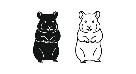 Naklejka premium Cute Hamster Friends: Black and White Cartoon Pals Vector