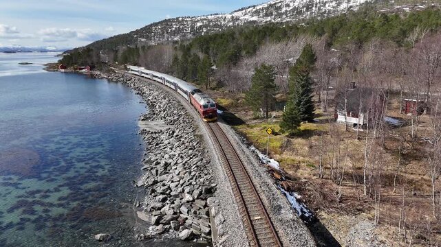 SJ Nord train 472 from Bod&oslash; to Trondhiem on the Nordlandsbanen railway.