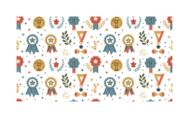 Obraz premium award medal seamless pattern, repeating pattern, surface design, textile print, soft color palette, modern illustration, no shadows, flat lighting, charming