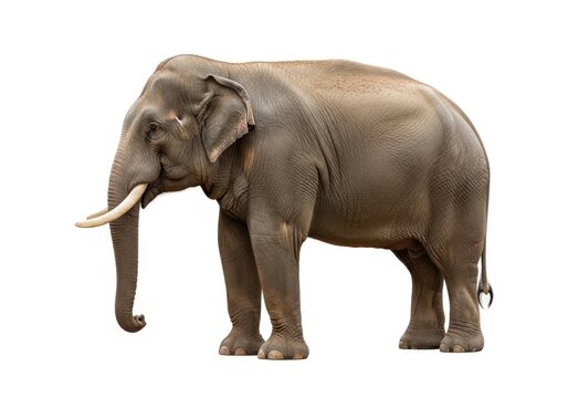 Majestic asian elephant standing in profile, a large mammal with tusks isolated on white background