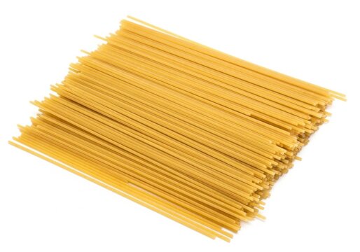 Uncooked spaghetti pasta noodles isolated on white background