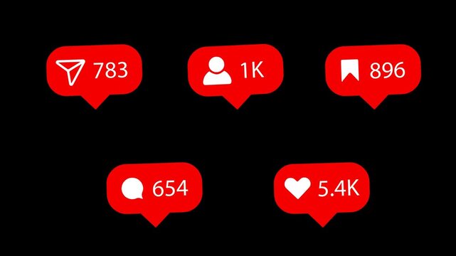 pack of 30 Social Media Notification Icons On Alpha channel