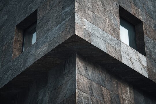 都市部の四角い窓のあるモダンな建物の角