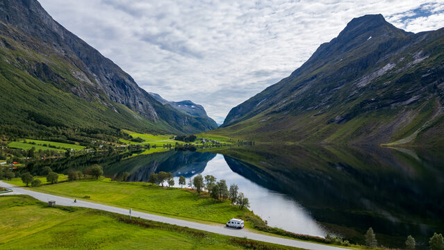 Spectacular Reflection of Lake Eidsvatnet in Eidsdal, Norway