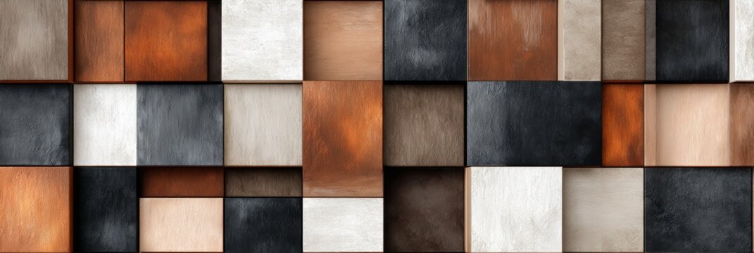 木と金属のパネルで作られた装飾的な壁のデザイン