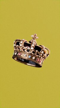 decorative gold crown with jewels, on yellow background