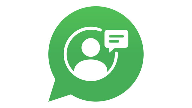 Green live chat icon vector illustration for customer service and online support, featuring a minimalist flat design of a person avatar inside a speech bubble for business communication.