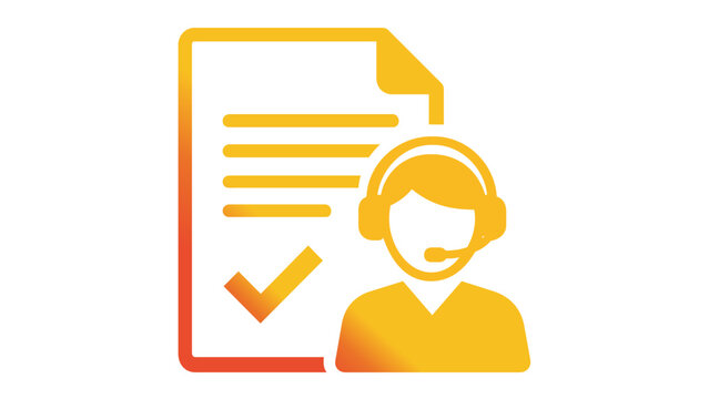 Customer service vector icon illustration featuring a call center agent wearing a headset and a document with a checkmark, symbolizing technical support, help desk assistance, and quality service.