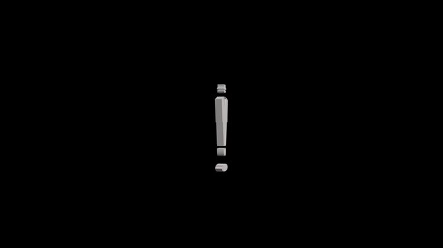 Gray 3D Exclamation Mark with Detached Elements on Black