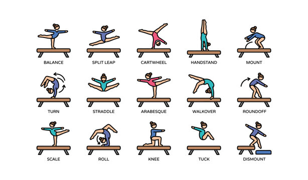 Illustrated guide to gymnastics beam moves for training and performance