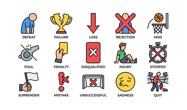 Set of symbols representing failure and defeat in sports