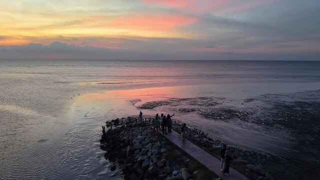 Aerial Sunset Over Sungai Burung Balik Pulau Jetty