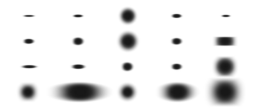 Realistic drop shadow collection set isolated on transparent background. Soft blurry shade overlay for round oval square rectangle shapes. Mockup PNG design element