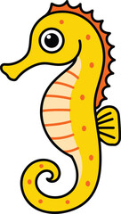 Fototapeta premium Cute Yellow Seahorse with Orange Spots and Striped Belly, Playful Cartoon Style vector illustration 