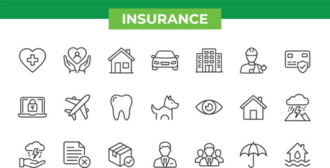 A collection of insurance related icons on a white background © jannat Stock