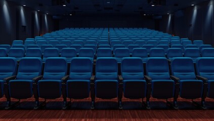 Fototapeta premium blue theater seats with black armrests in rows