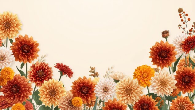 Elegant dahlia blooms on a soft backdrop, abstract floral display and autumn composition with seasonal flora, screen background and banner, minimalist festive idea.