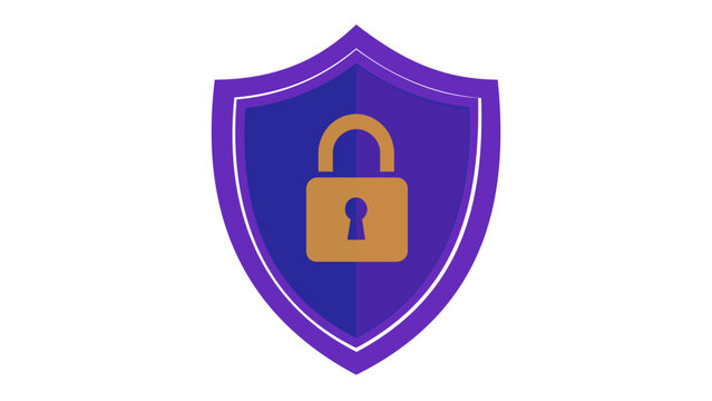 Secure protection shield vector icon with a golden padlock symbol. This AI-generated illustration represents insurance policies, data privacy, cyber security, and safety in a minimalist design.
