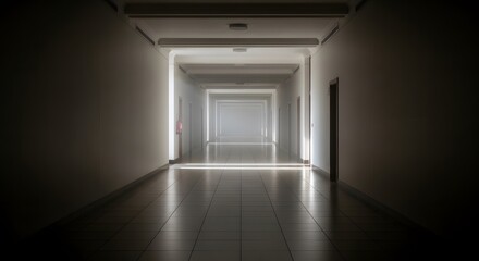 Fototapeta premium Long Hallway with Natural Light Fading into Mist