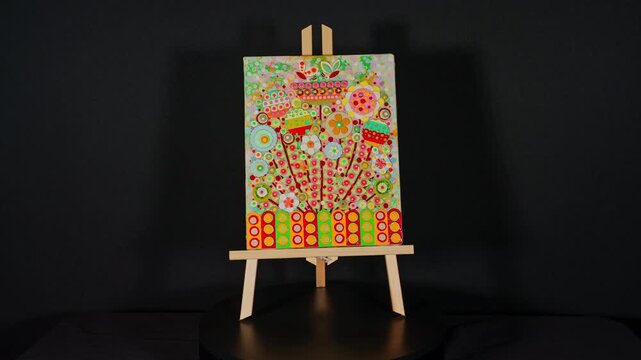 Time lapse of modern premium original fresh artwork paintings of flowers bouquets blooms, display in stop motion rotation. Textured acrylic paint in bold and vibrant colour, creative idea decoration