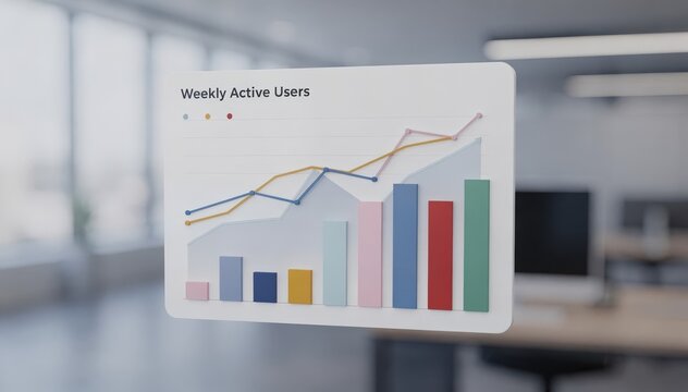 Medium shot of focused usage analytics dashboard displaying weekly active users graph with blurred background for datadriven insights.