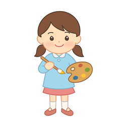 Fototapeta premium Little girl painter holding palette and art brush