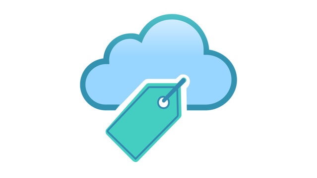 Scalable vector illustration of a cloud computing icon with a price tag, representing SaaS platform pricing, cloud storage billing, digital service metadata, and online subscription costs.