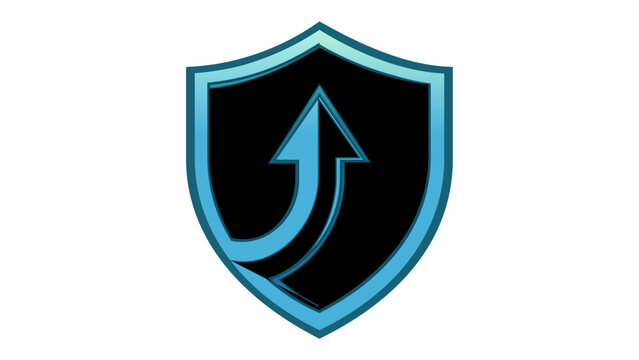 Software deployment vector icon illustration for SaaS platforms, featuring a teal and black shield with an upward arrow representing secure updates, growth, and system protection for tech apps.