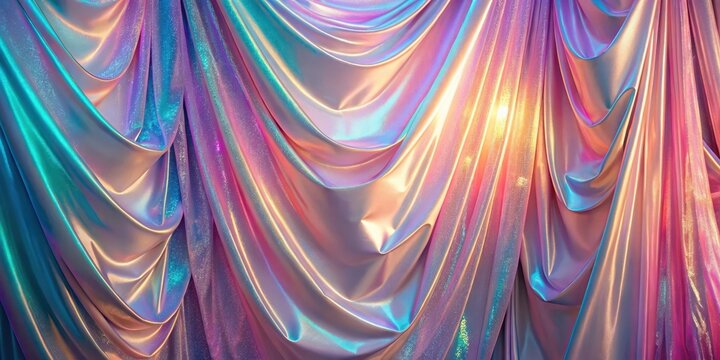Shimmering Drapery Iridescent Fabric Texture with Subtle Light Play and Draped Folds Creates a Dreamlike, Luxurious Atmosphere