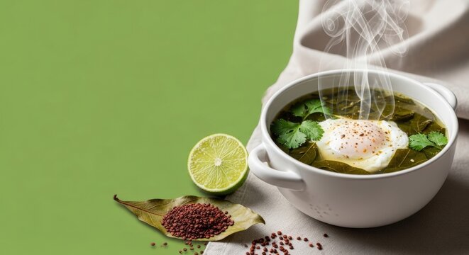 Authentic Sopa de Chipil&iacute;n with Left Green Negative Space and Bottom Achiote Accents