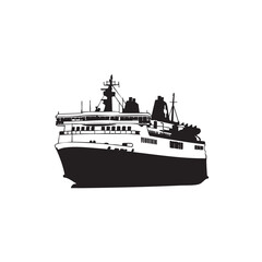 Fototapeta premium Black and white ferry boat silhouette simple vector illustration for maritime transport and travel c