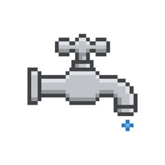 Fototapeta premium Pixel art icon of classic water faucet in 8-bit style with clean grid design
