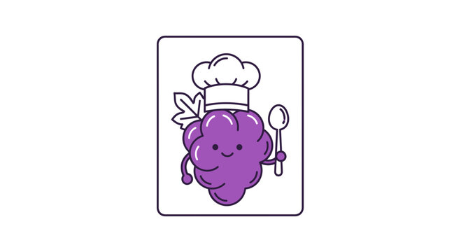 Cute Chef Grape Character with Spoon and Chef Hat