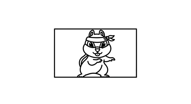 Cute Cartoon Chipmunk Ninja Character with Bandana, Action Pose, Vector Illustration