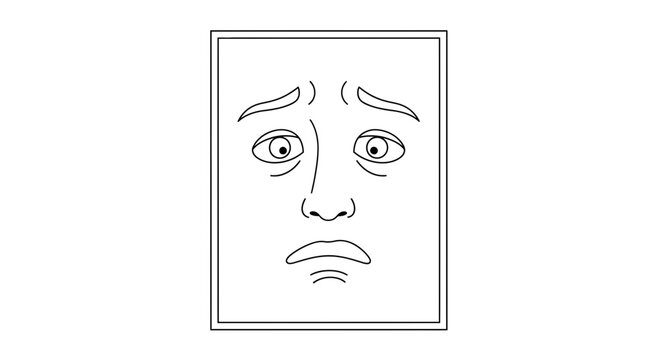 Worried Face Drawing, Sad Expression, Anxiety and Stress Concept