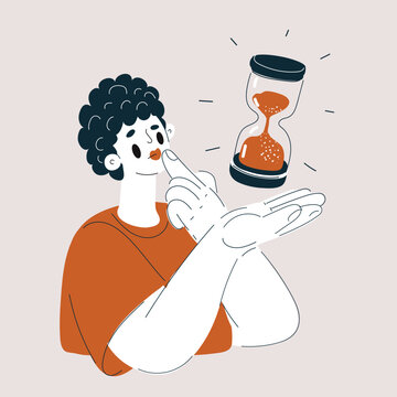 Cartoon vector illustration of woman holding hourglass, time management and waiting concept