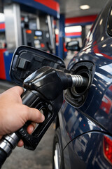 Obraz premium Person refuels vehicle at station