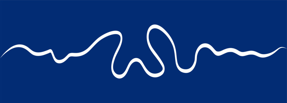 Thin squiggle underline stroke with gentle ups and downs in blue background. Minimal continuous line works as highlight for titles, links and handwritten style notes in digital or print layouts.
