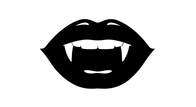 Black Vampire Lips with Fangs Silhouette