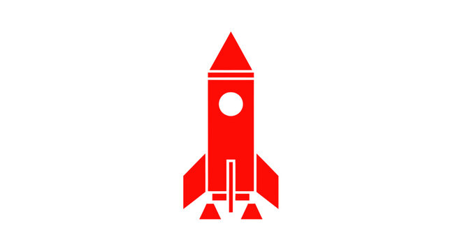Red rocket ship icon on a white background
