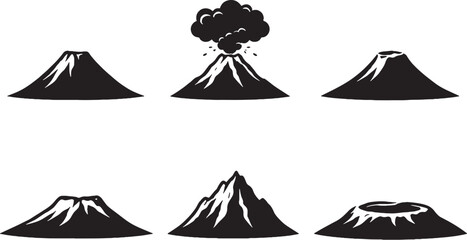 Volcano silhouette set erupting dormant crater stratovolcano mountain nature vector icon bundle © Pham