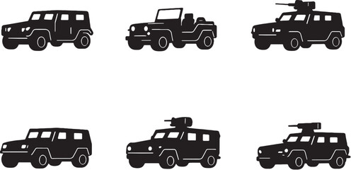 Military Off Road Vehicle Icon Set SUV Tactical Jeeps © Pham