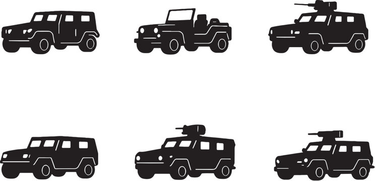 Military Off Road Vehicle Icon Set SUV Tactical Jeeps
