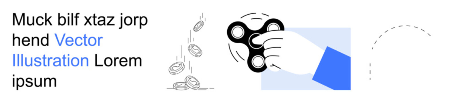 Stress relief, focus improvement, motion, financial management, leisure activity, productivity. Hand holding a fidget spinner with spinning motion and falling coins. Stress relief and focus