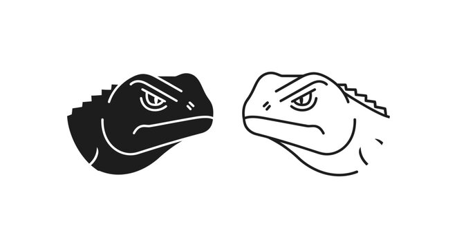 Cute Chameleon & Gecko Cartoon Icons Design Vector